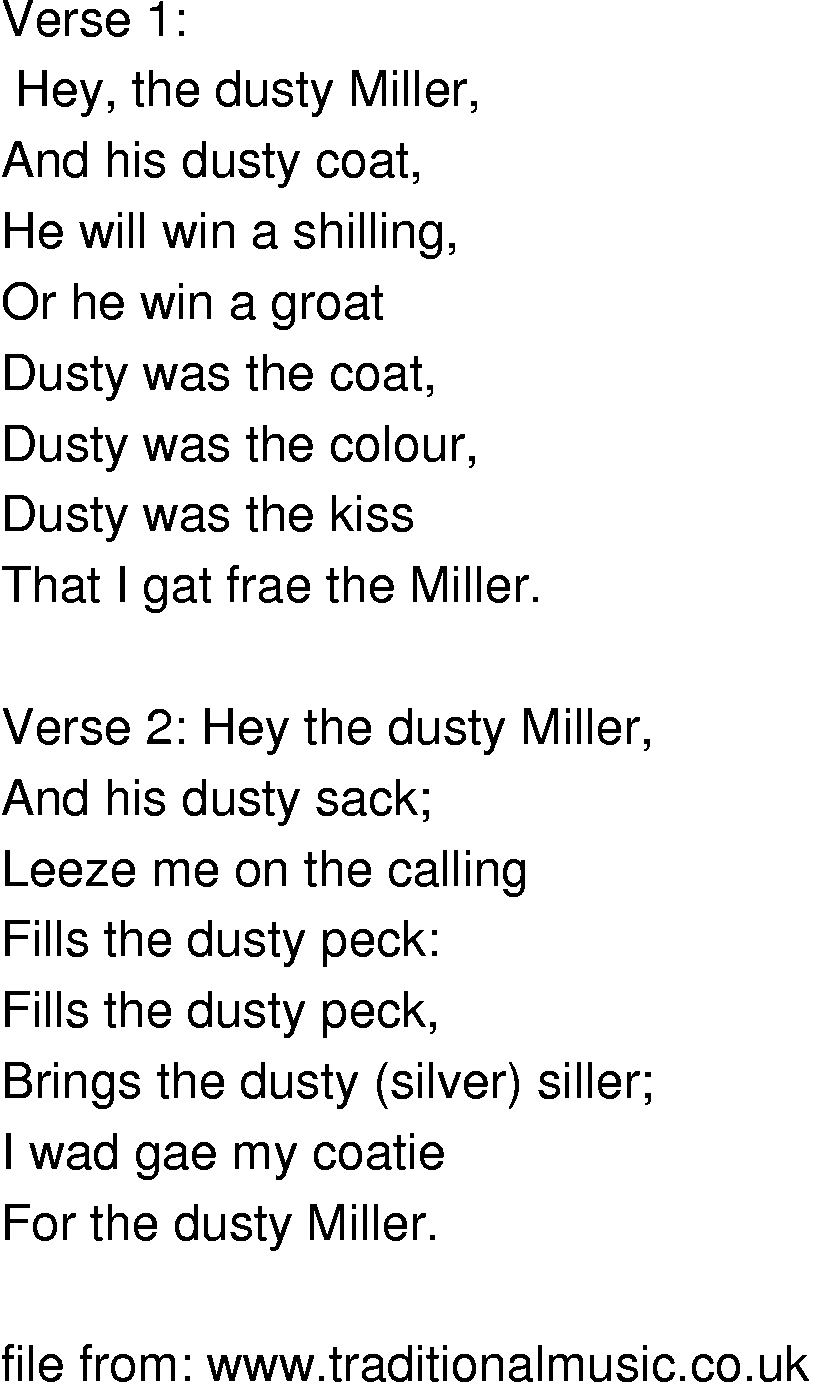 Old-Time (oldtimey) Song Lyrics - dusty miller