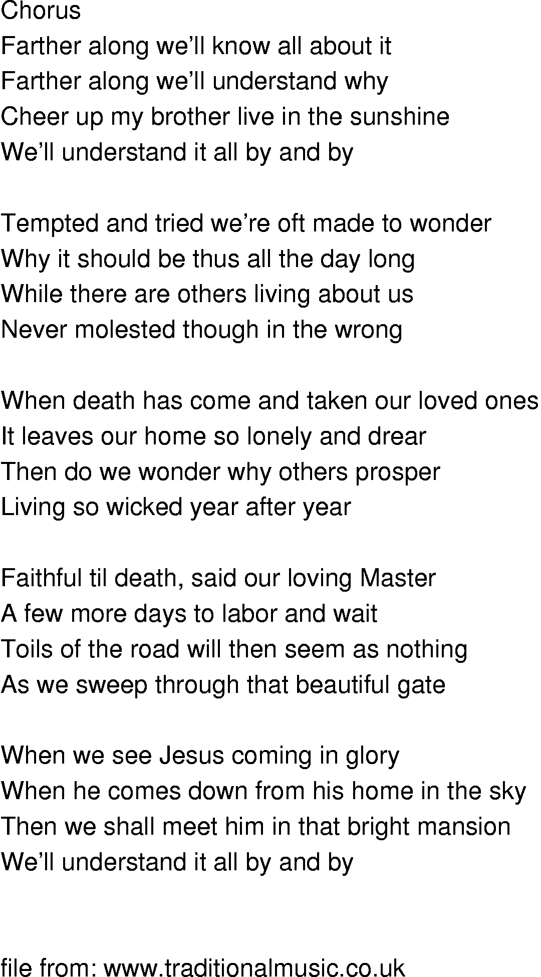 Old-Time Song Lyrics - Farther Along