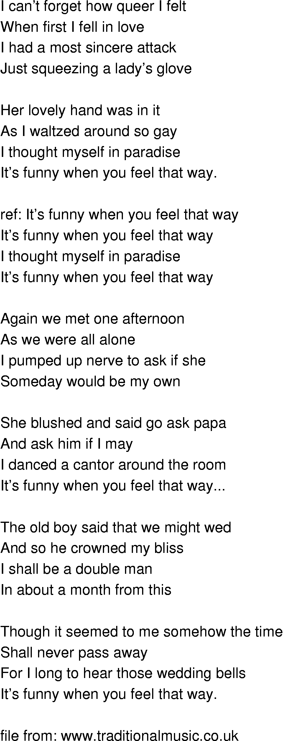 Old-Time Song Lyrics - Funny When You Feel That Way