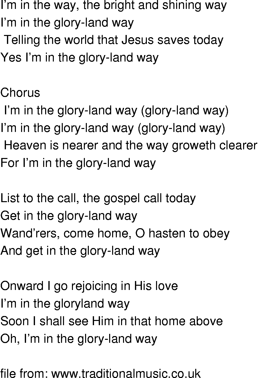 Old-Time (oldtimey) Song Lyrics - glory land way