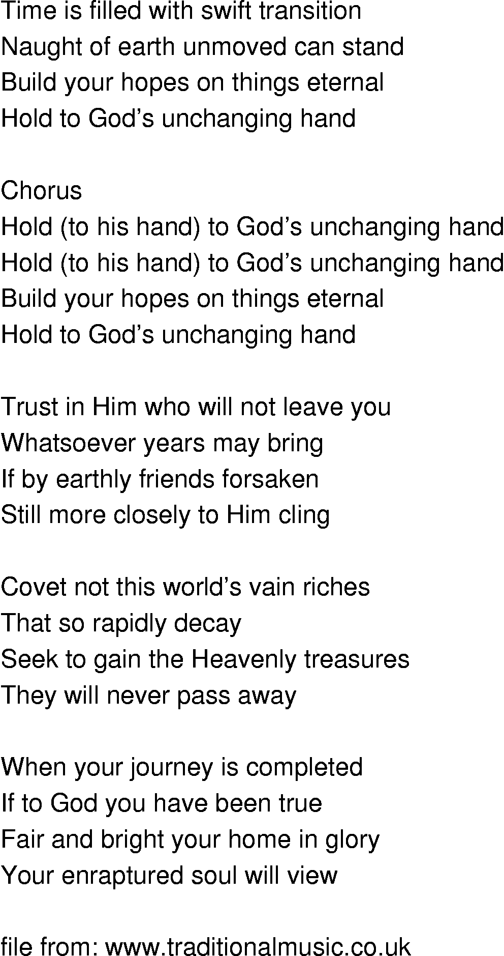 Old-Time (oldtimey) Song Lyrics - hold to gods unchanging hand