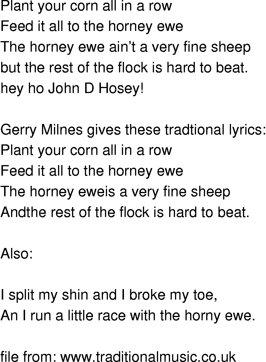 Old-Time (oldtimey) Song Lyrics - horney ewe
