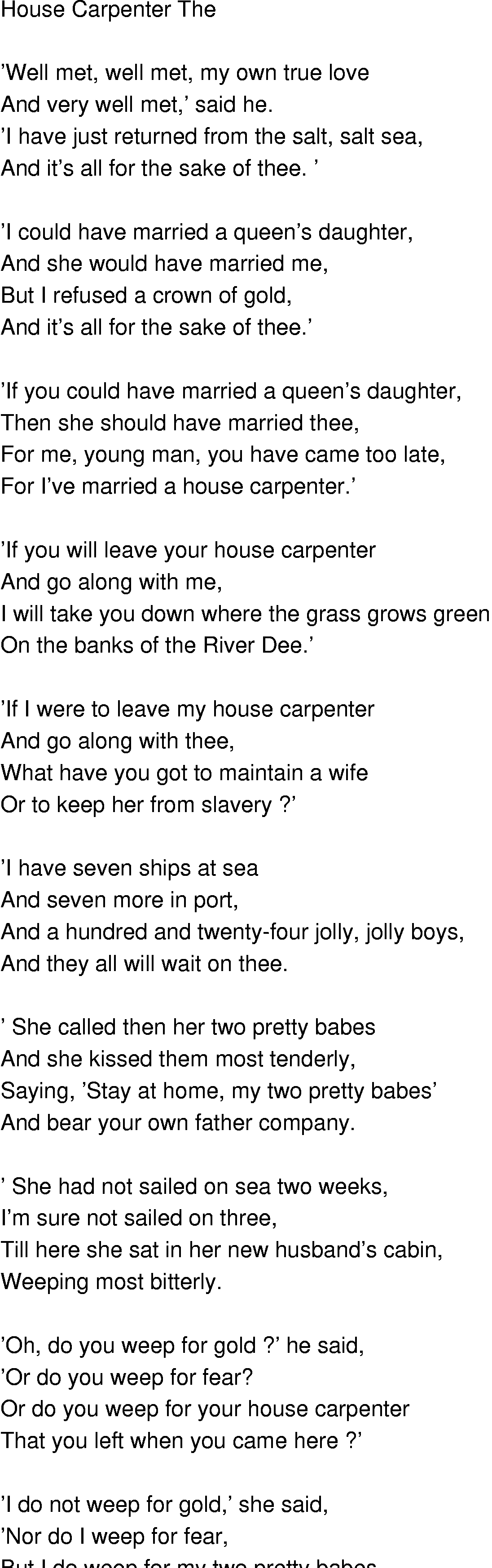 Old-Time (oldtimey) Song Lyrics - house carpenter