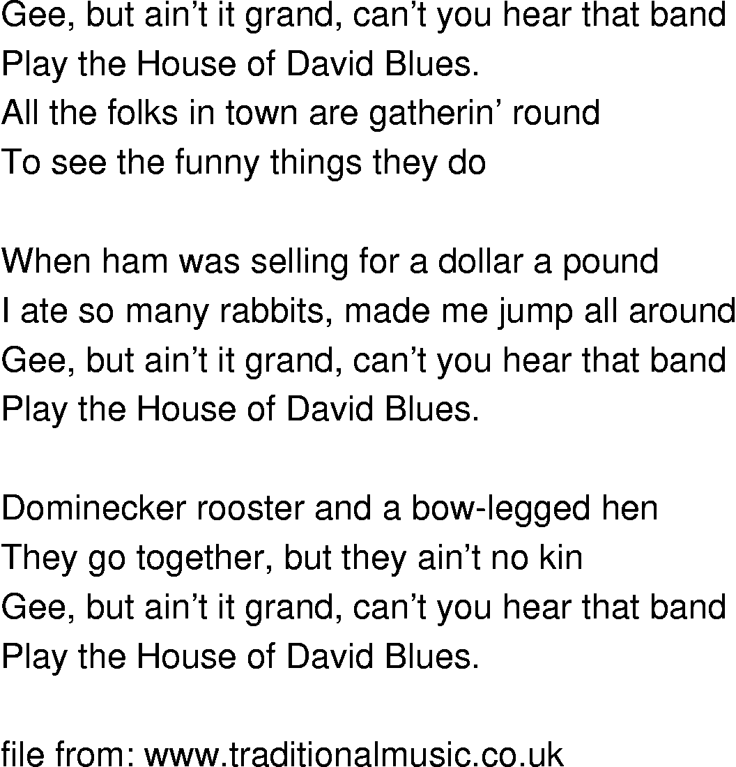 Old-Time (oldtimey) Song Lyrics - house of david blues