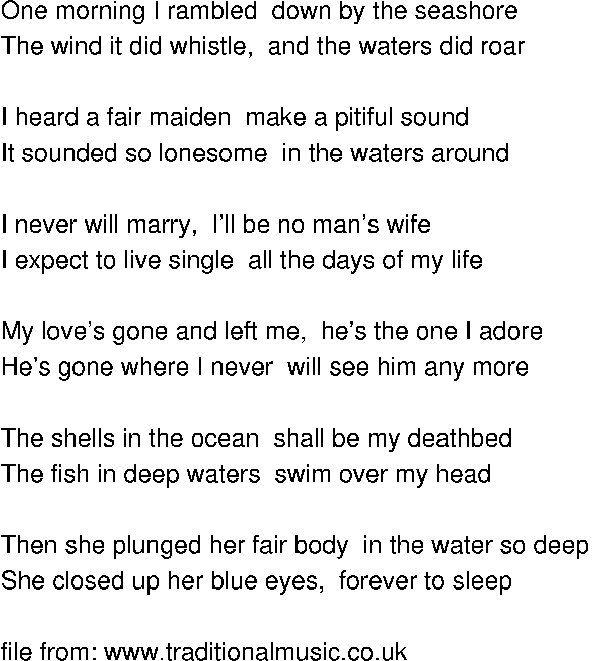 Old-Time (oldtimey) Song Lyrics - i never will marry