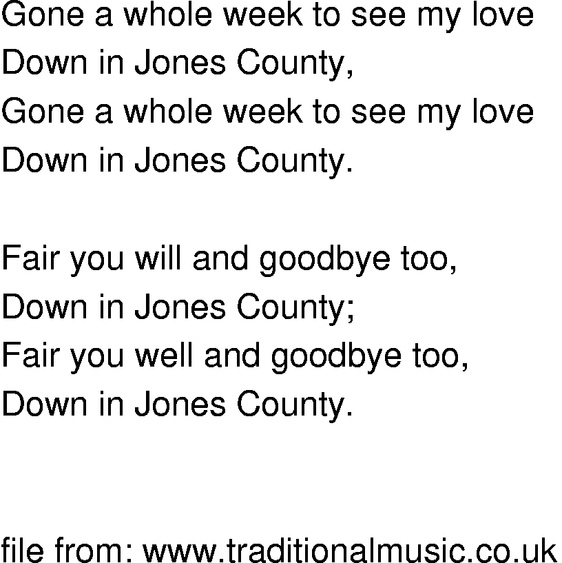 Old-Time (oldtimey) Song Lyrics - jones county