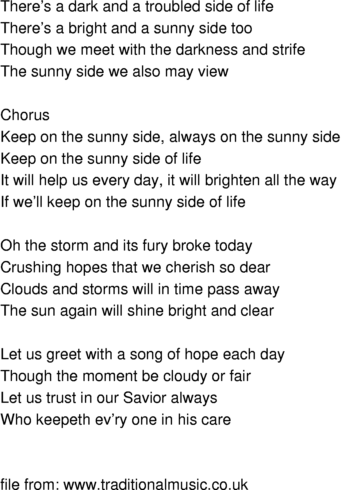 Old-Time (oldtimey) Song Lyrics - keep on the sunny side