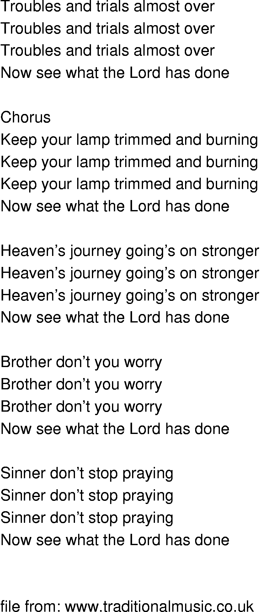 Old-Time (oldtimey) Song Lyrics - keep your lamp trimmed and burning
