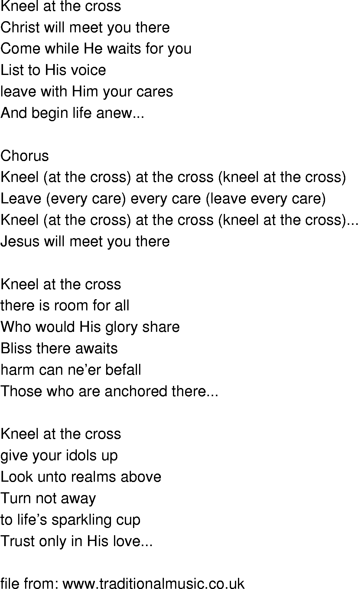 Old-Time (oldtimey) Song Lyrics - kneel at the cross