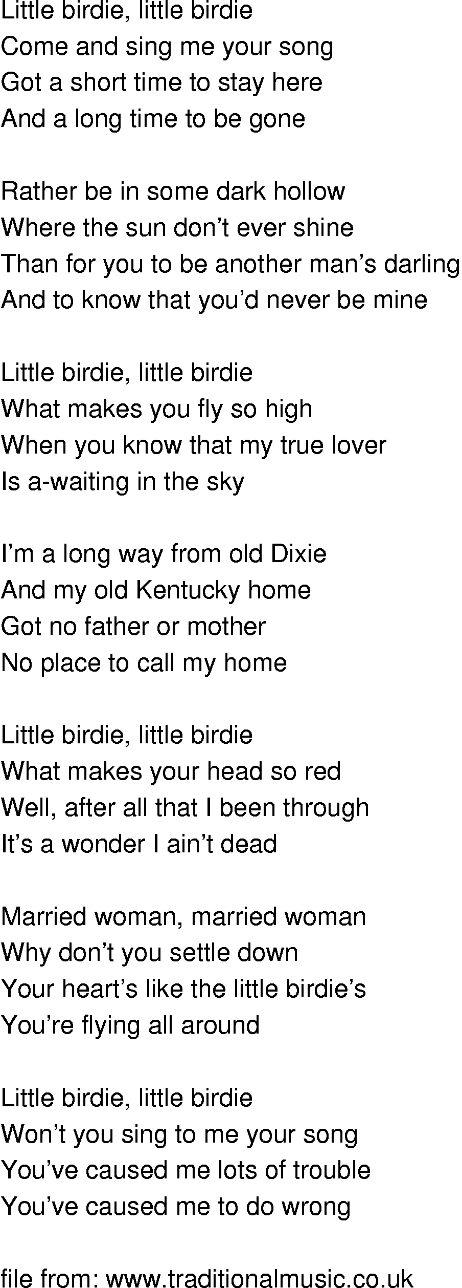 Old-Time (oldtimey) Song Lyrics - little birdie