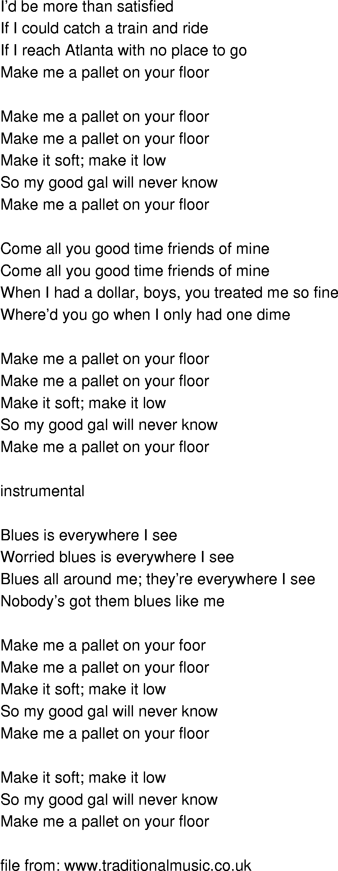 Old-Time (oldtimey) Song Lyrics - make me a pallet on your floor