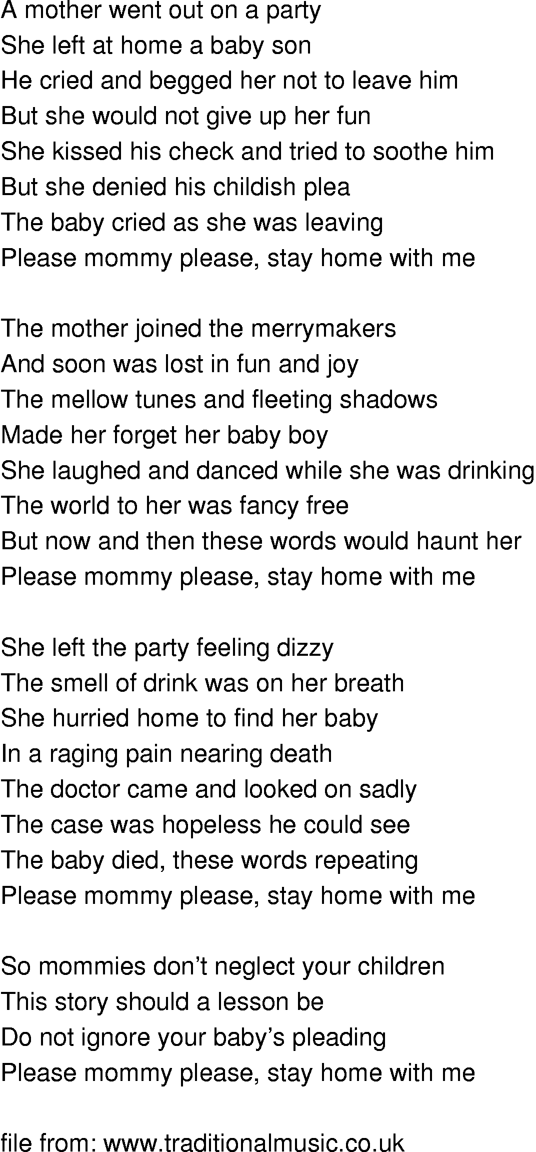 Old-Time (oldtimey) Song Lyrics - please mommy please