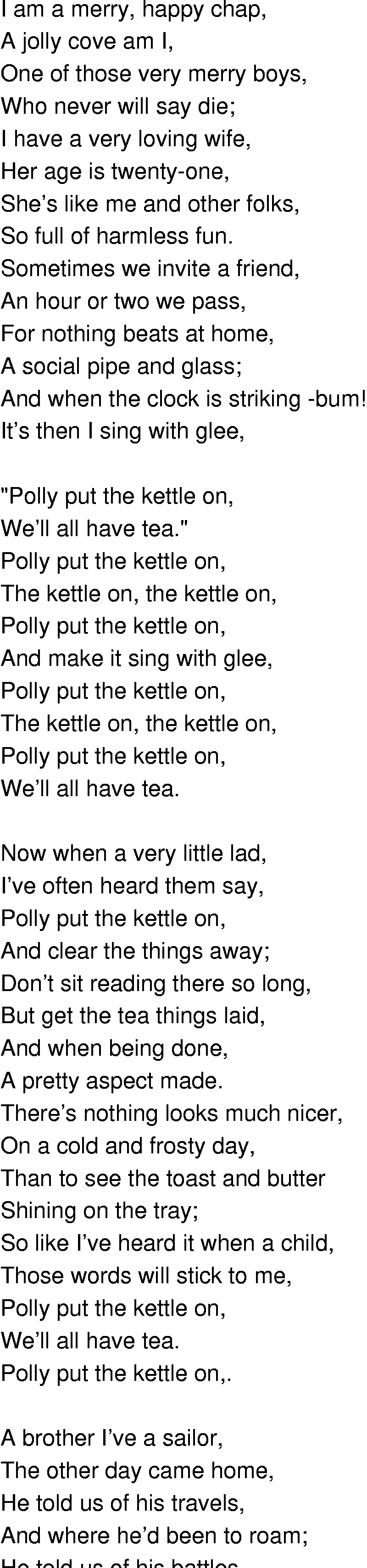 Old-Time (oldtimey) Song Lyrics - polly put the kettle on