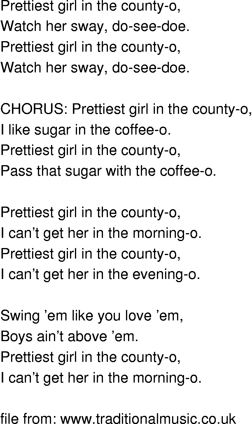 Old-Time (oldtimey) Song Lyrics - prettiest little girl in the county o