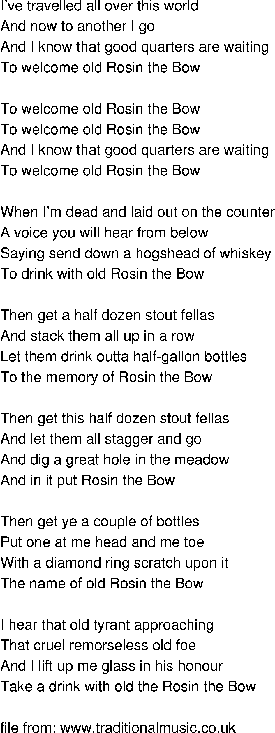 Old-Time (oldtimey) Song Lyrics - rosin the bow