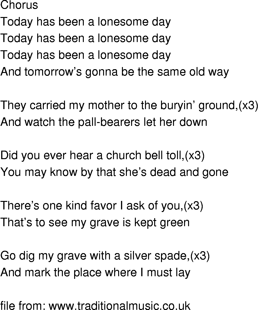 Old-Time (oldtimey) Song Lyrics - sad and lonesome day