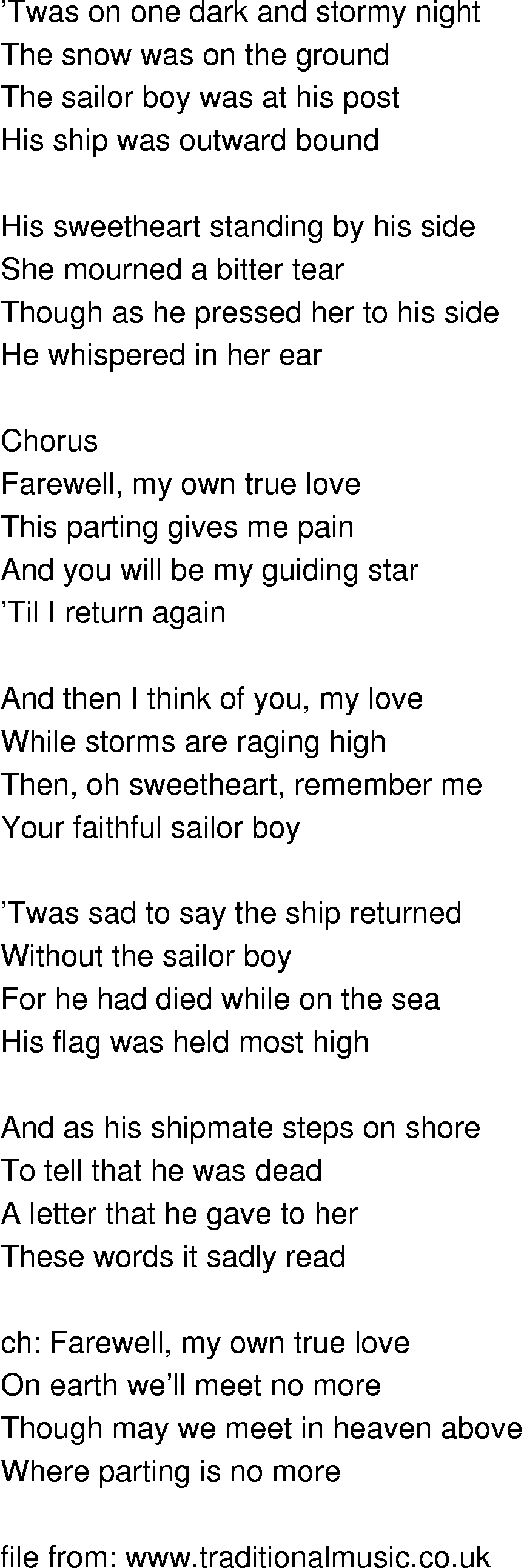 Old-Time (oldtimey) Song Lyrics - sailor boys farewell