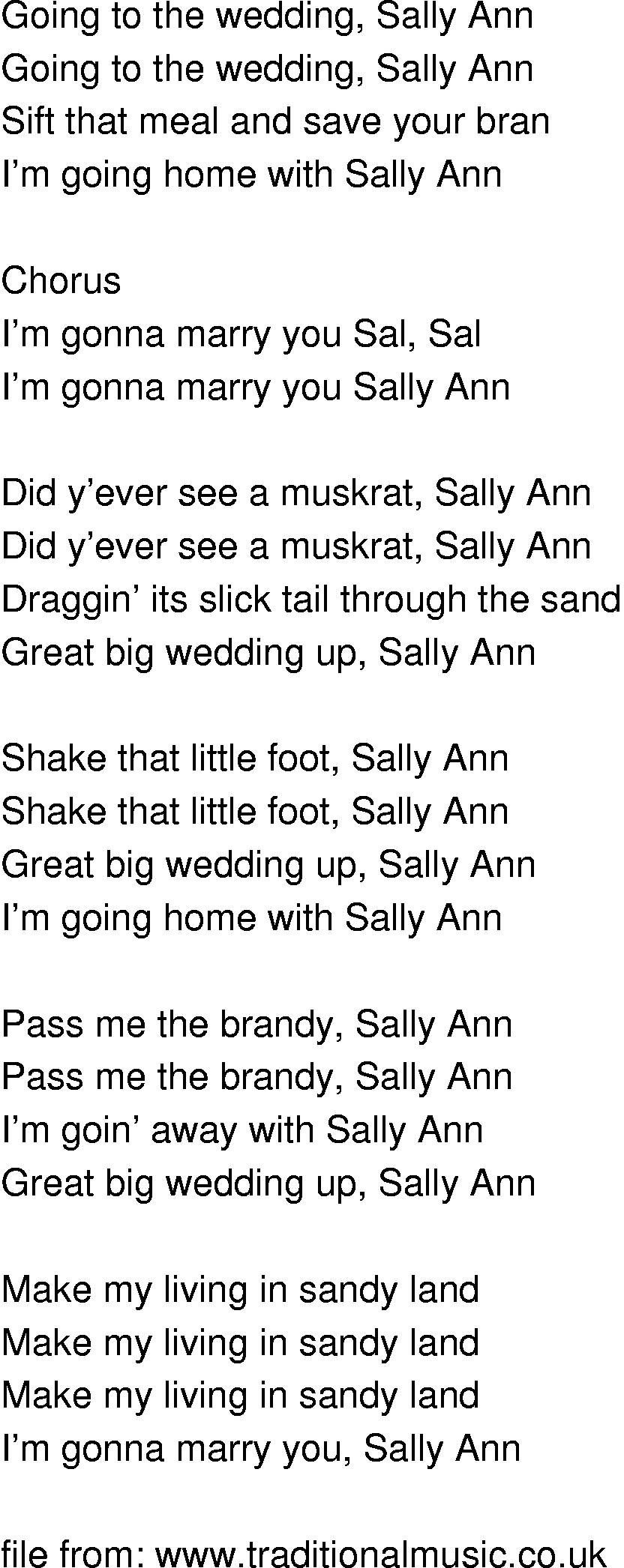 Old-Time (oldtimey) Song Lyrics - sally ann