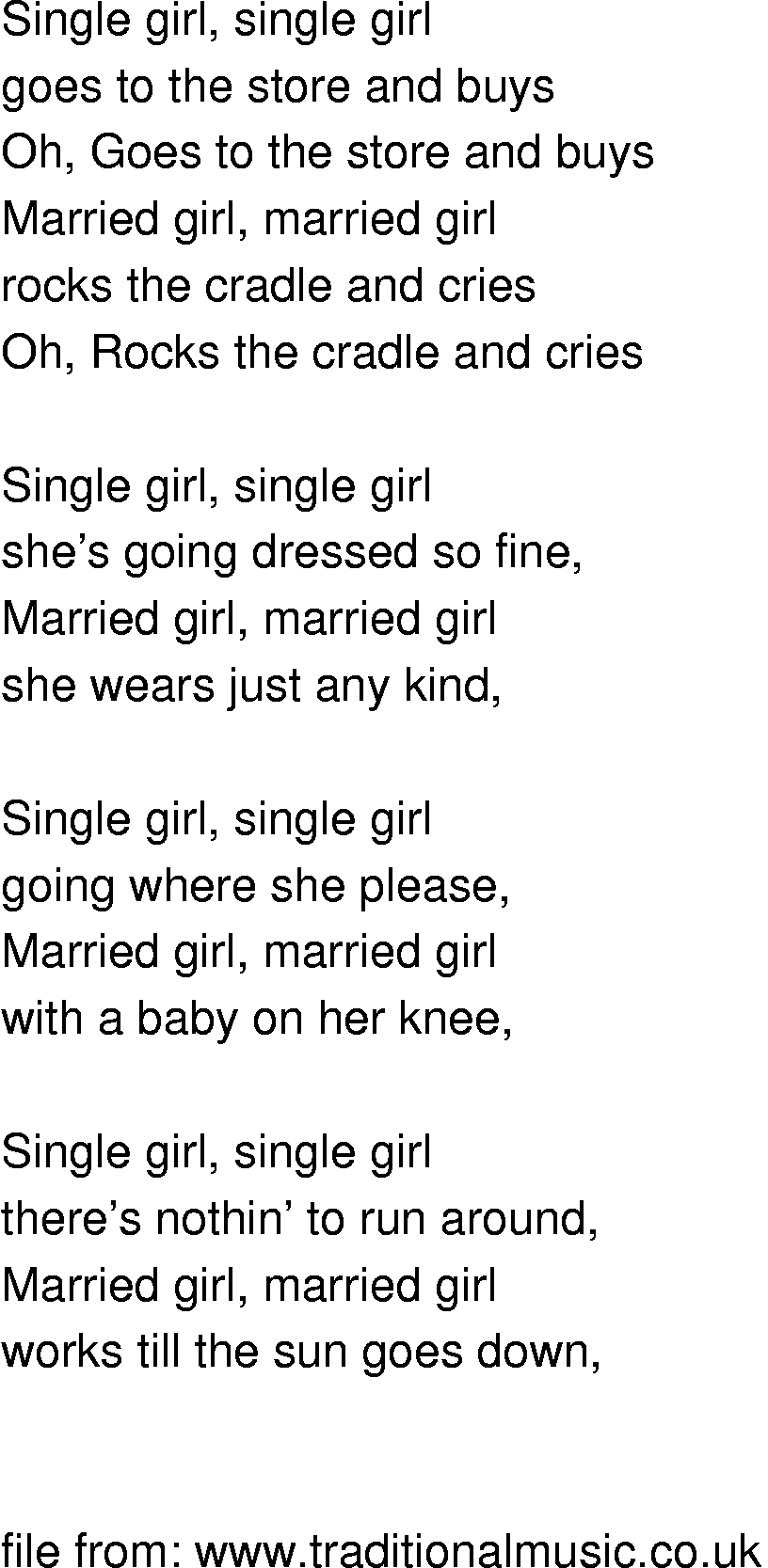 Old-Time (oldtimey) Song Lyrics - single girl