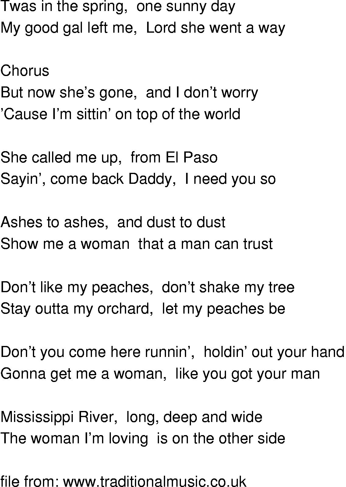 Top of The World Lyrics