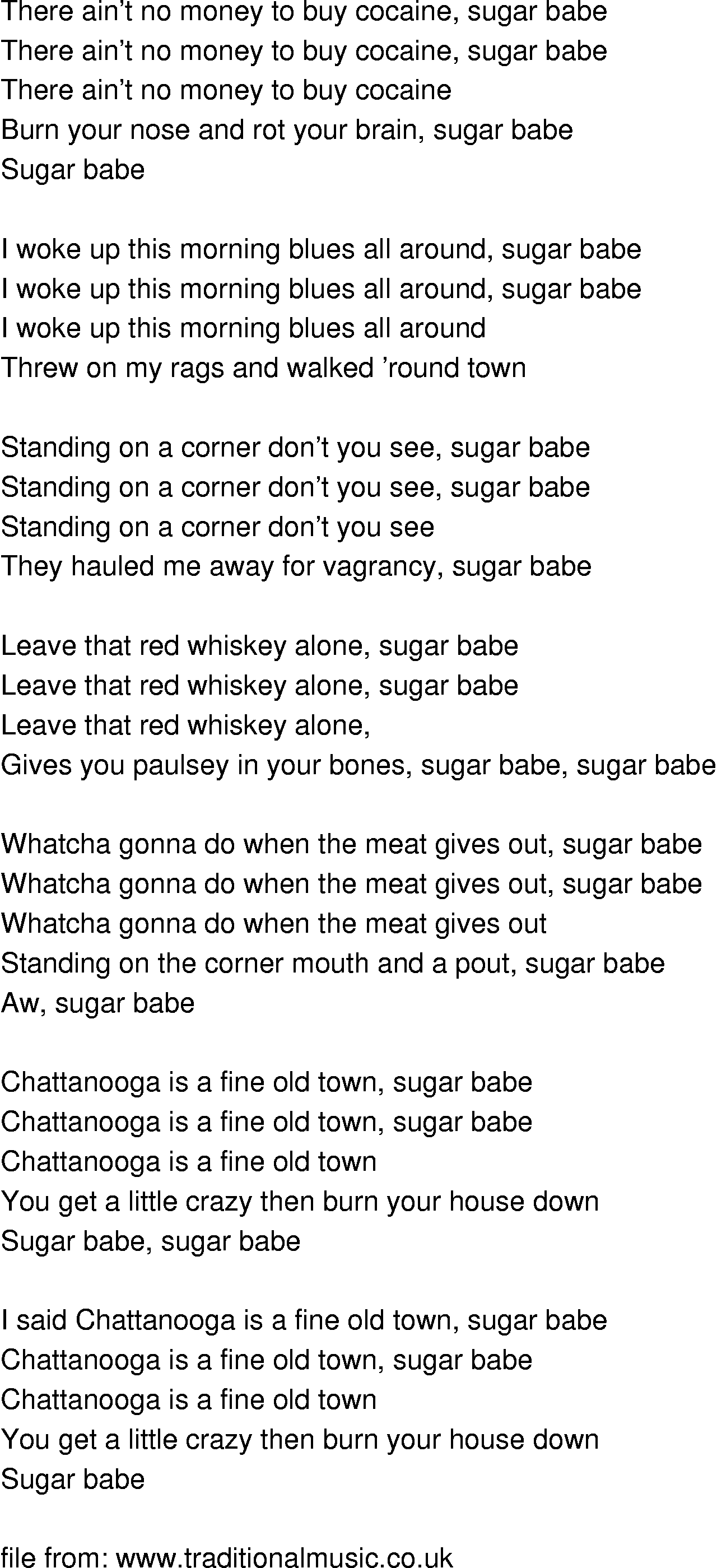 Old-Time (oldtimey) Song Lyrics - sugar babe