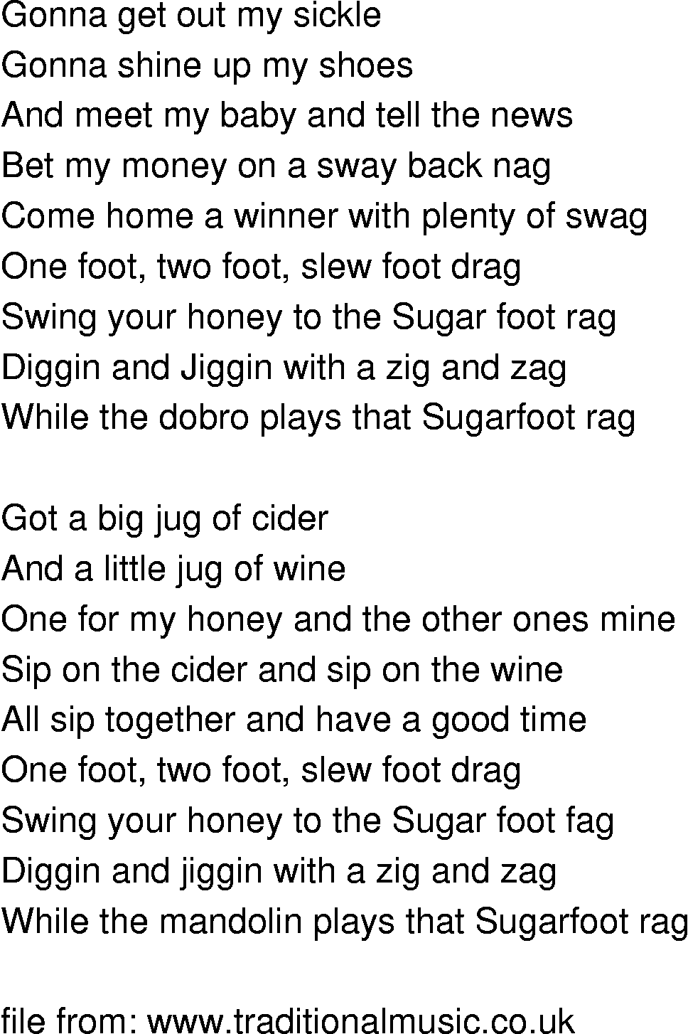 Old-Time (oldtimey) Song Lyrics - sugarfoot rag hank garland