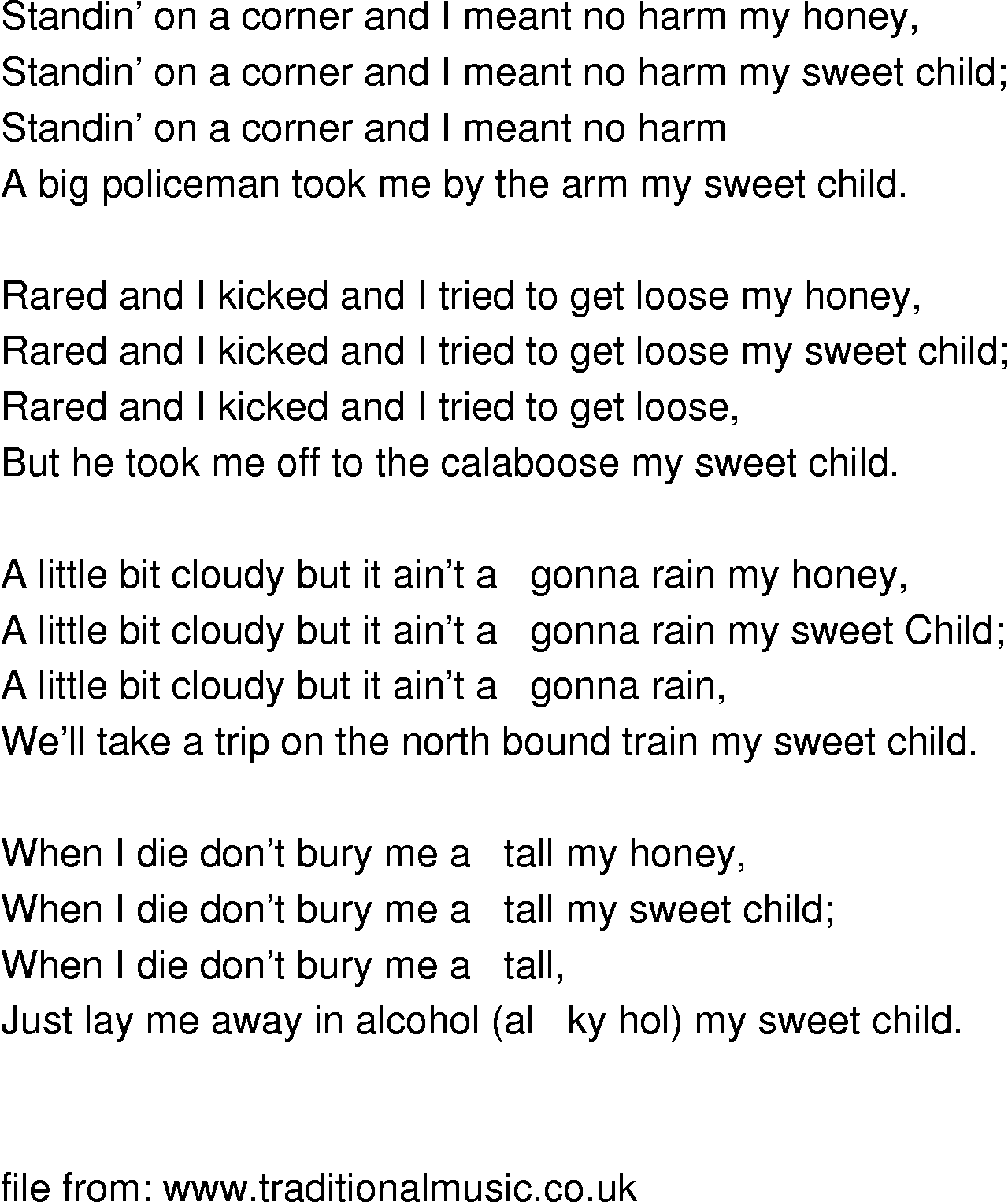 Old-Time (oldtimey) Song Lyrics - sweet child