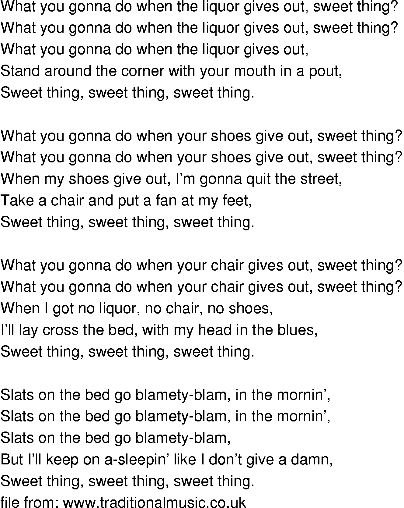 Old-Time (oldtimey) Song Lyrics - sweet thing