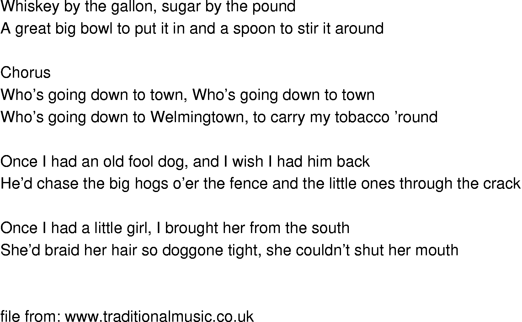 Old-Time (oldtimey) Song Lyrics - whos going down to town