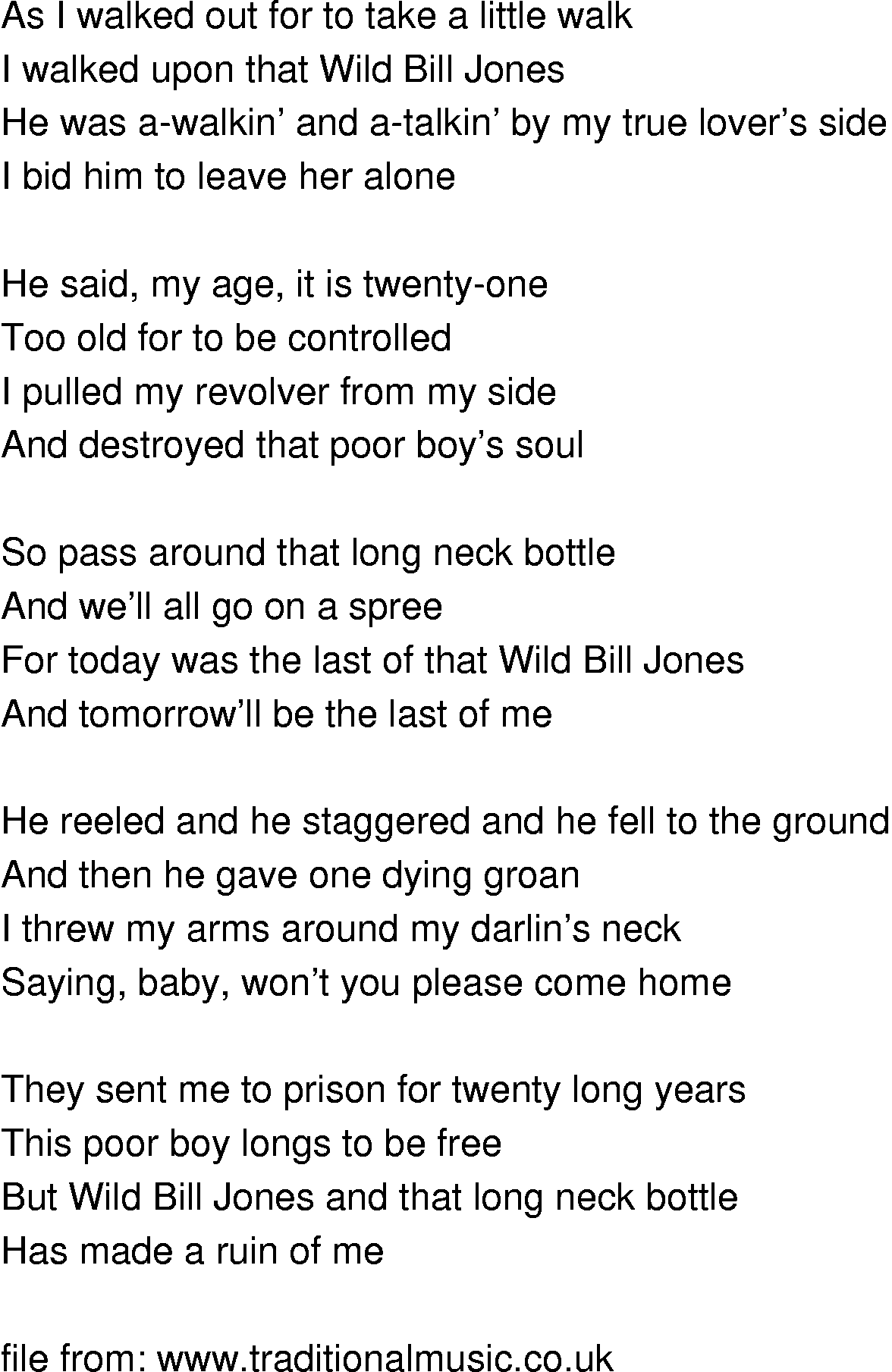 Old-Time (oldtimey) Song Lyrics - wild bill jones