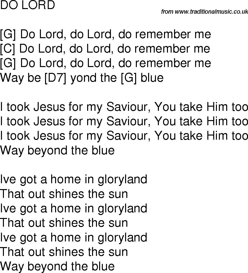 Old time song lyrics with chords for Do Lord G
