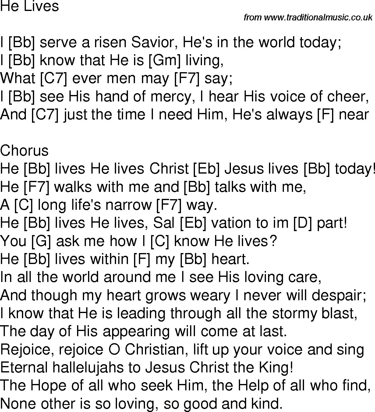Old time song lyrics with chords for He Lives Bb