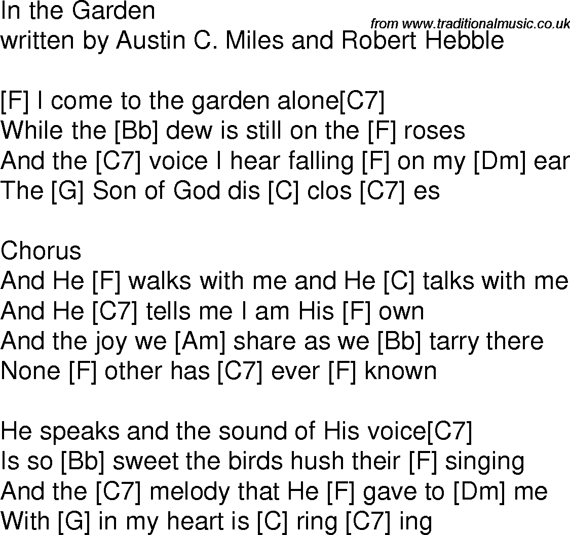 Old time song lyrics with chords for In The Garden F