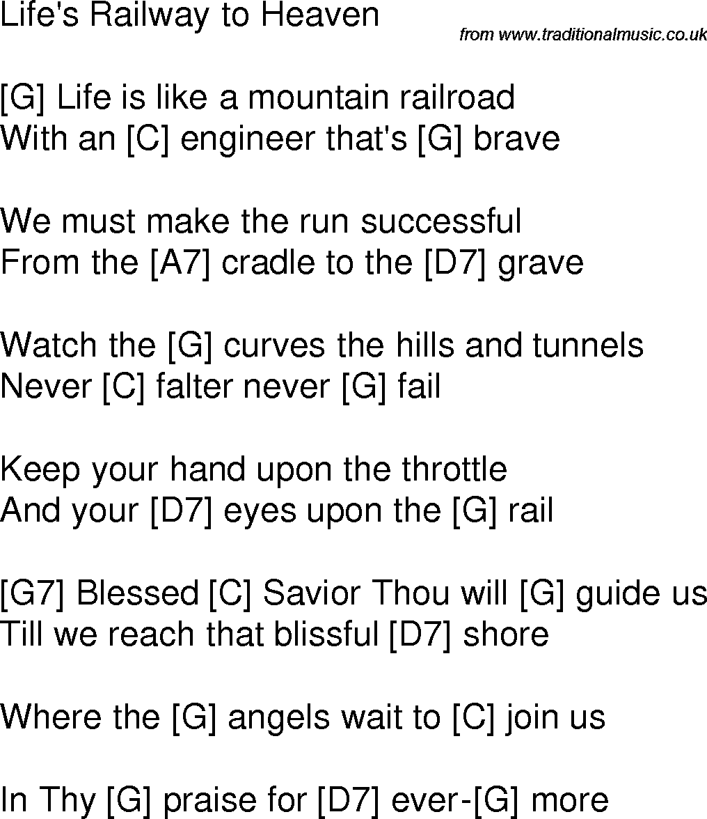 Old time song lyrics with chords for Life's Railway To Heaven G