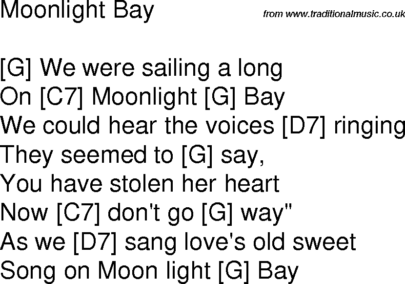 Old time song lyrics with chords for Moonlight Bay G