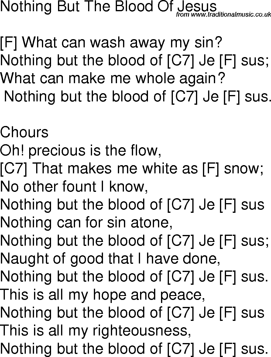 Old time song lyrics with chords for Nothing But The Blood F