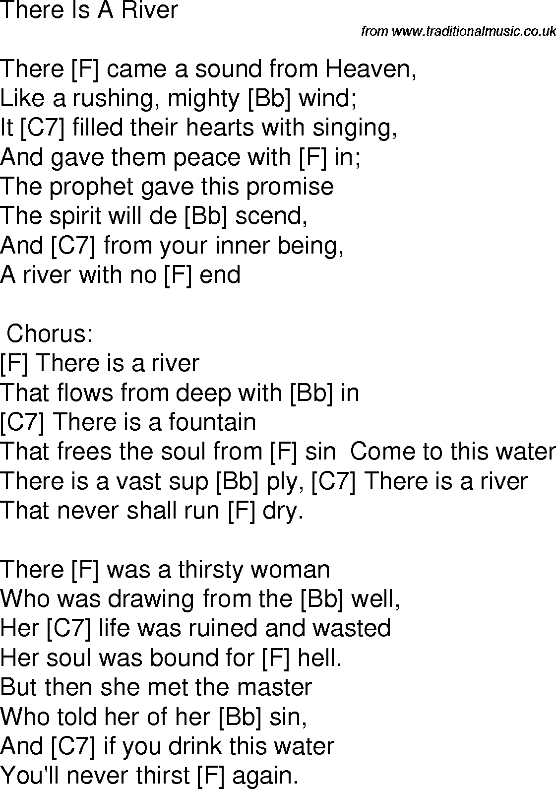 Old time song lyrics with chords for There Is A River F