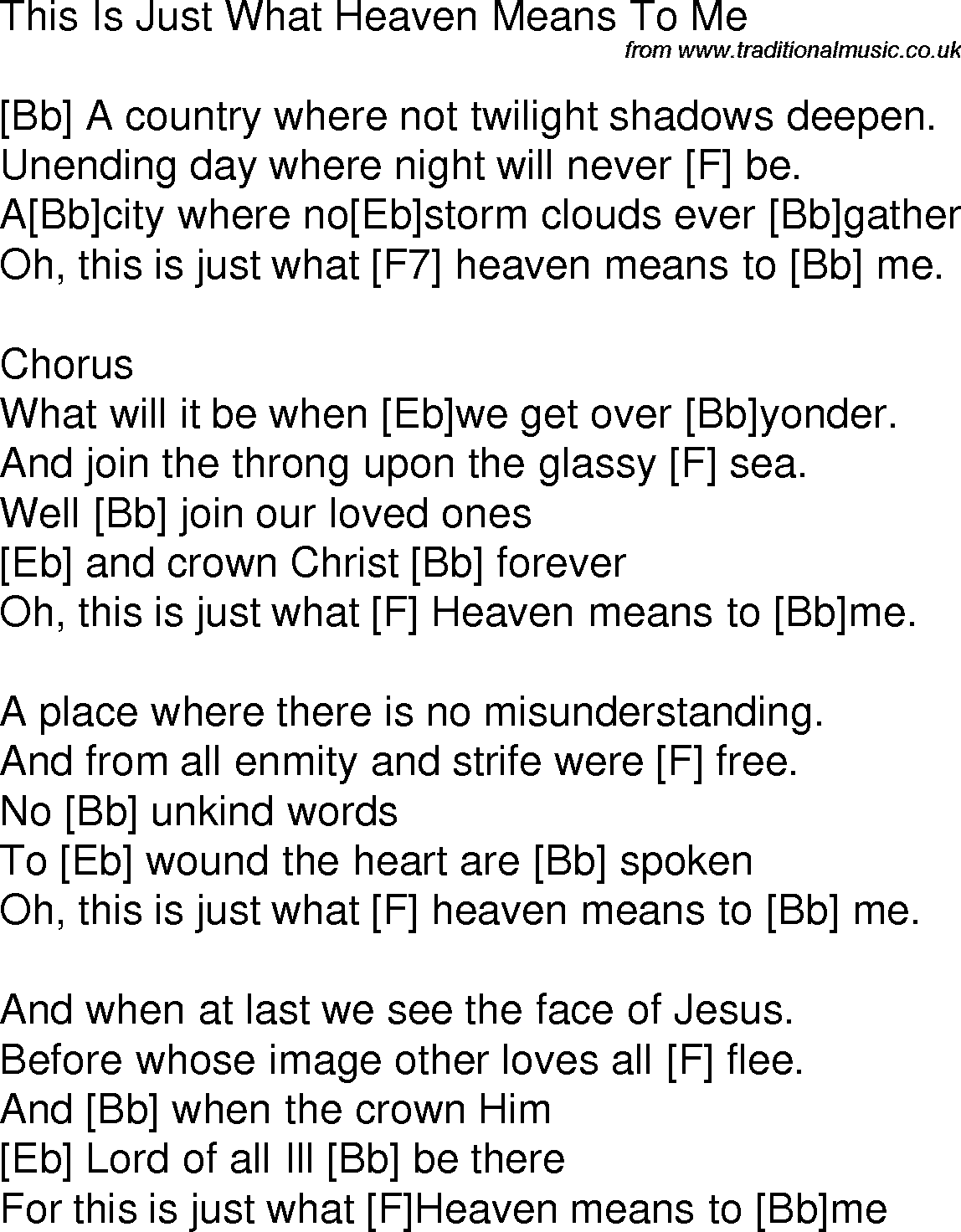 Old time song lyrics with chords for This Is Just What Heaven Means To Me Bb