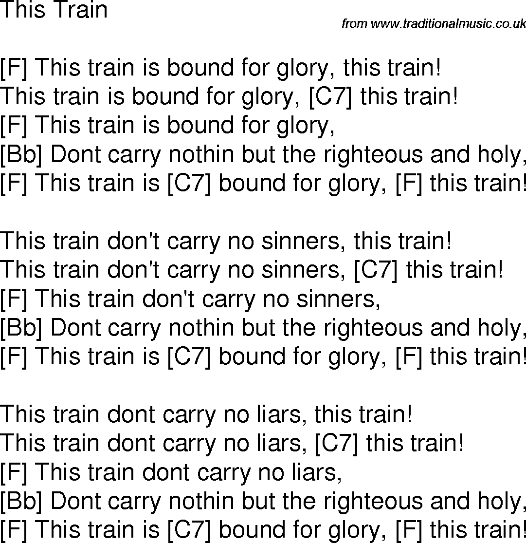 Old time song lyrics with chords for This Train F