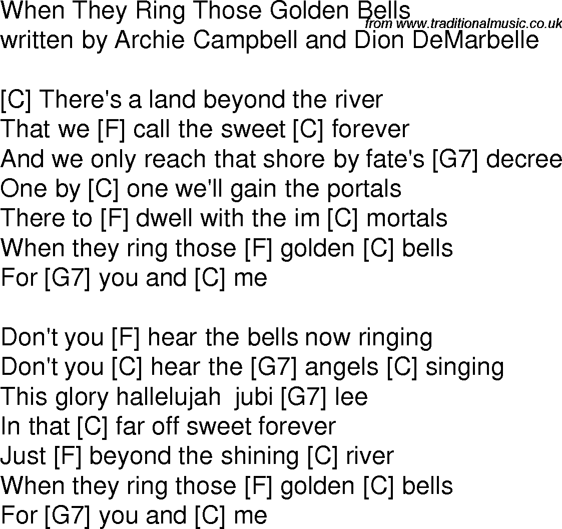 Old time song lyrics with chords for When They Ring Those Golden Bells C
