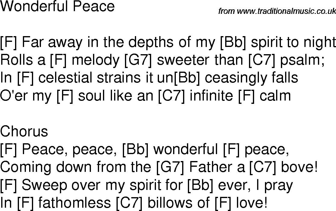 Old time song lyrics with chords for Wonderful Peace A