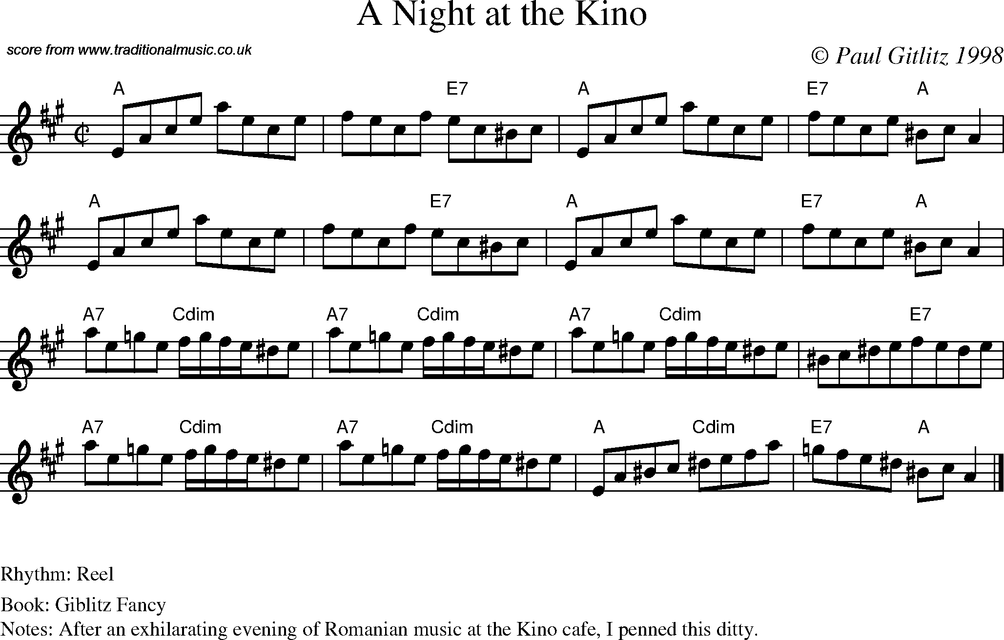 Sheet Music Score for Reel - A Night at the Kino