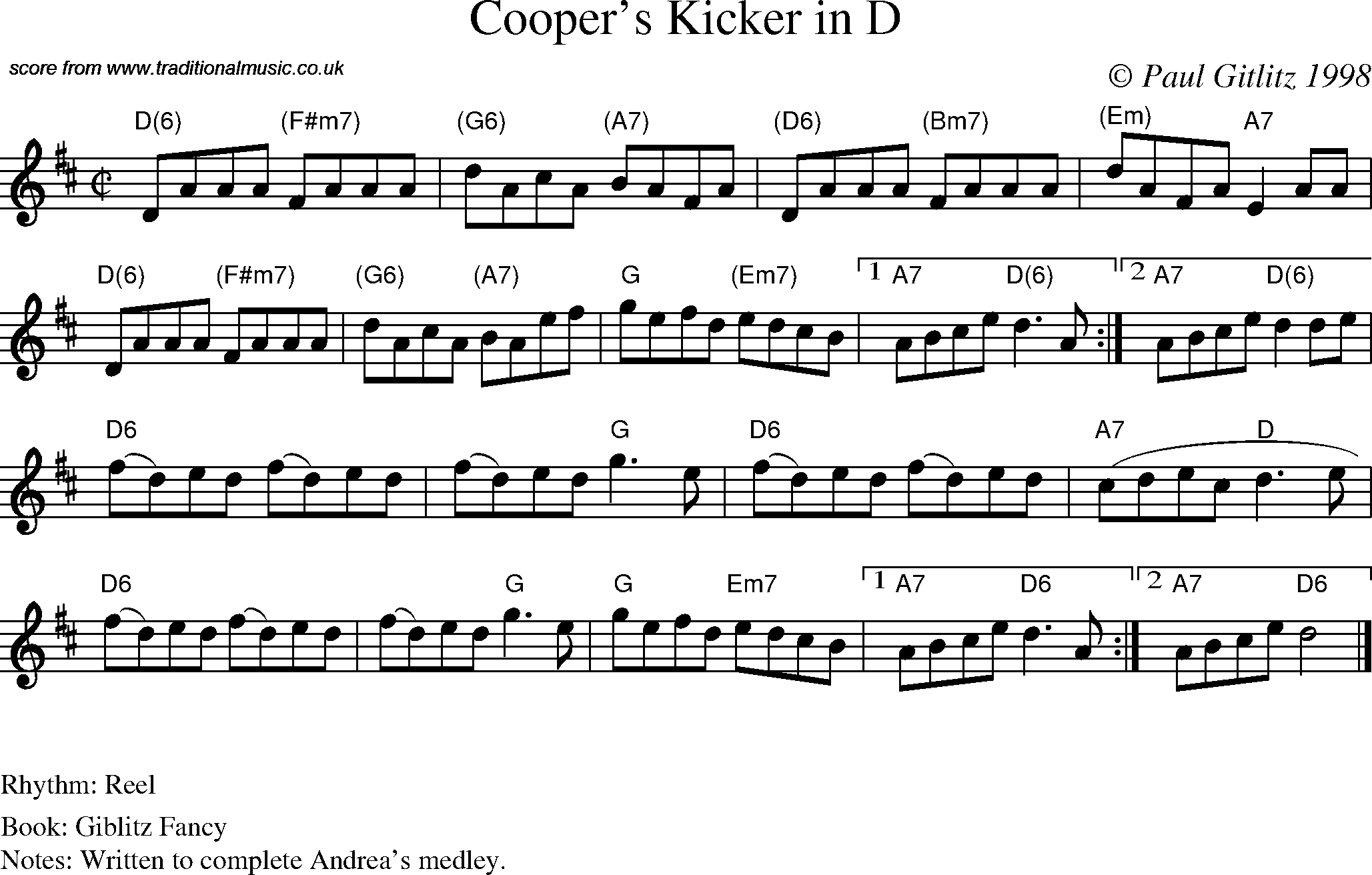 Sheet Music Score for Reel - Cooper's Kicker