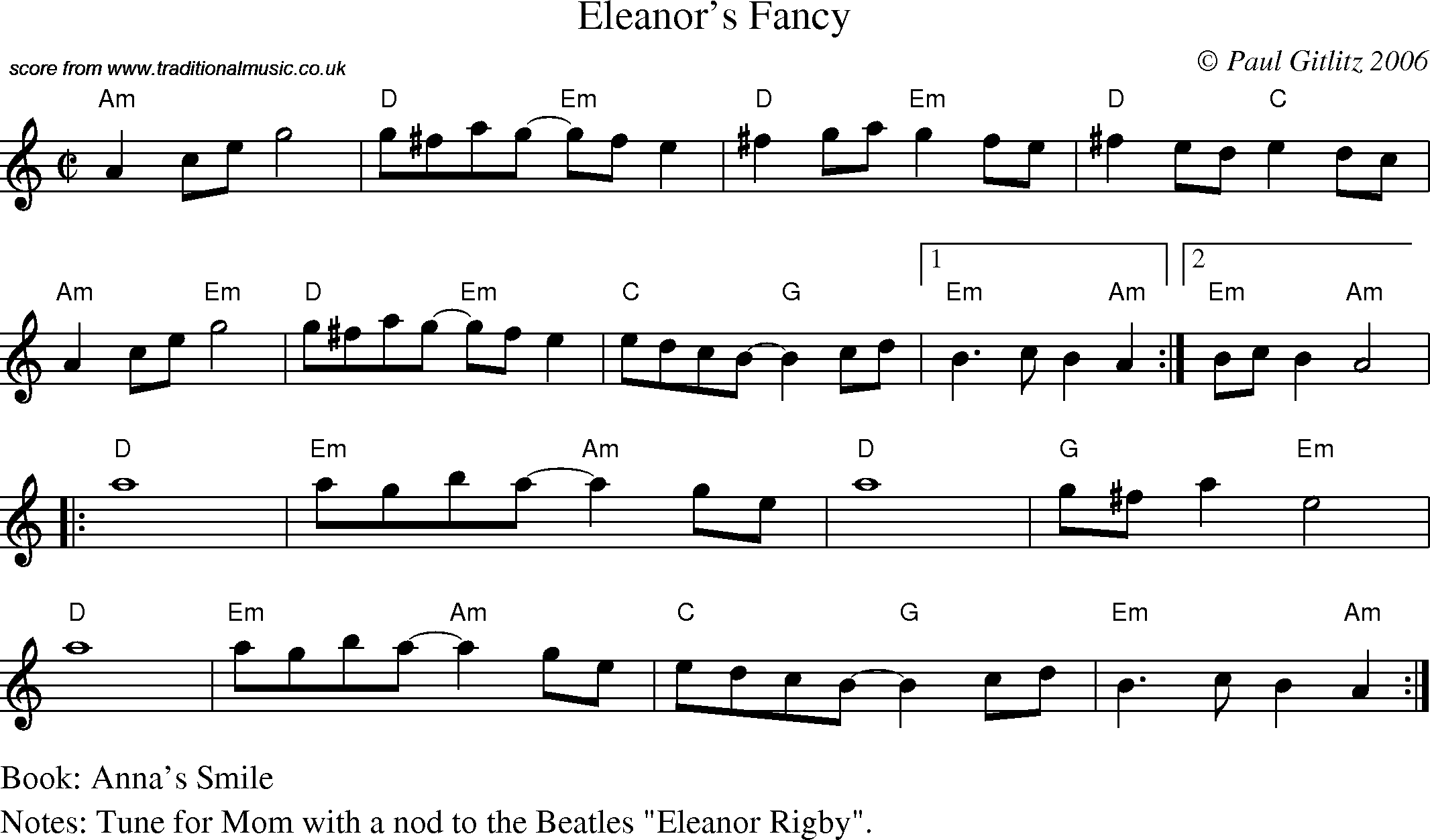 Sheet Music Score for Reel - Eleanor's Fancy