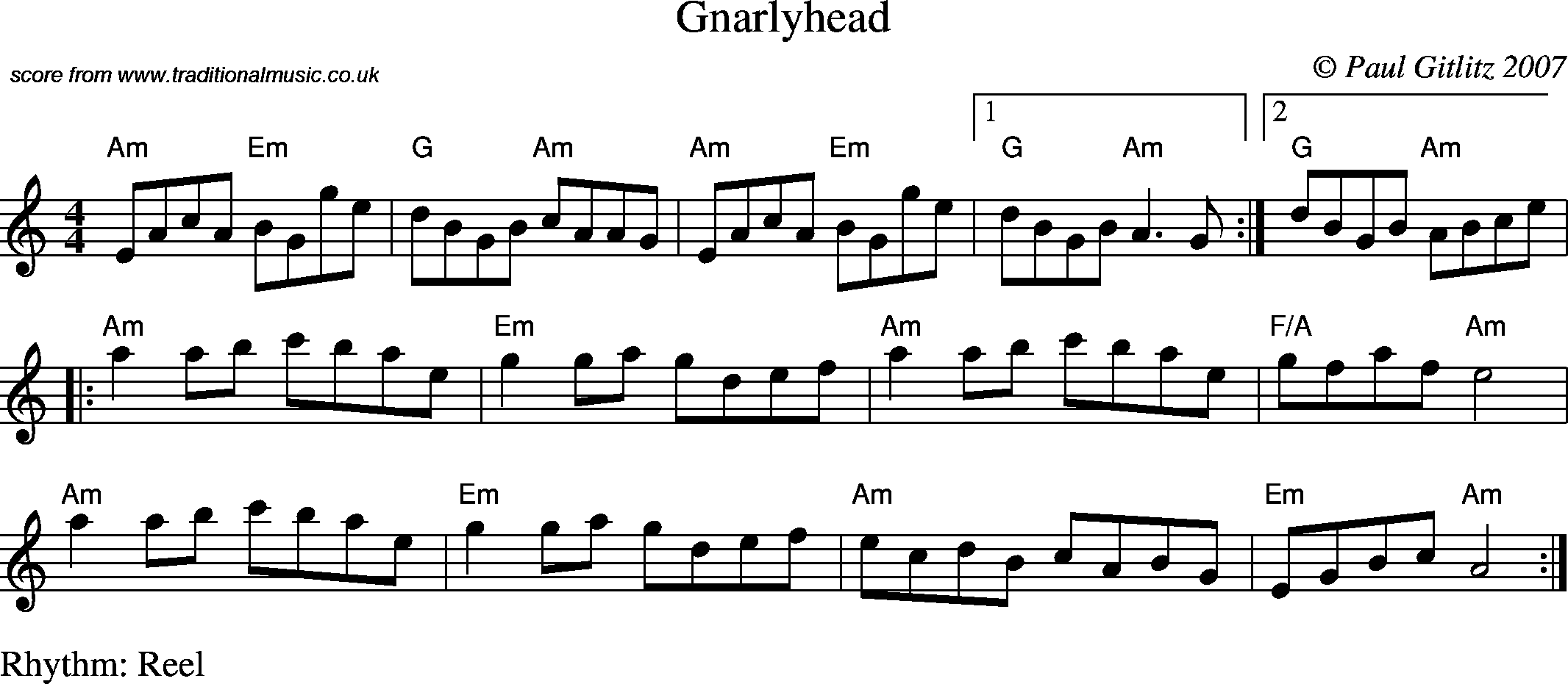 Sheet Music Score for Reel - Gnarlyhead