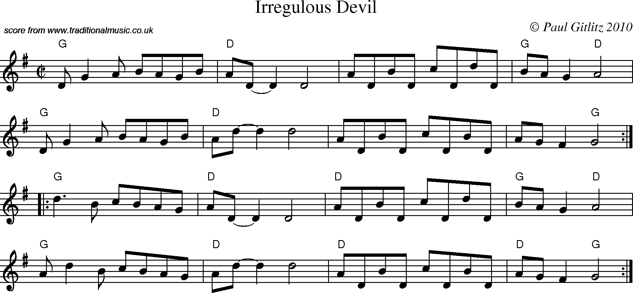 Sheet Music Score for Reel - Irregulous Devil