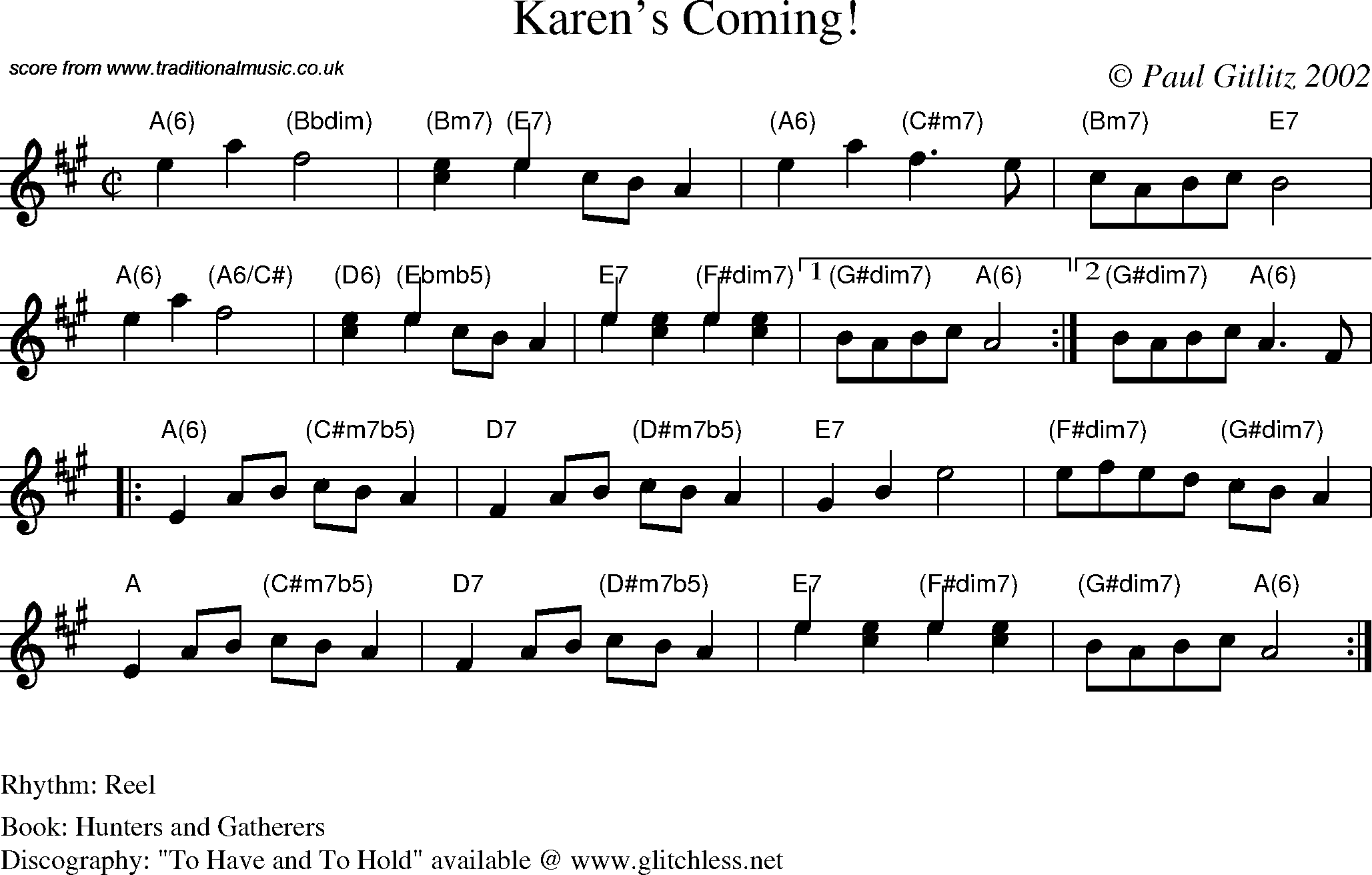 Sheet Music Score for Reel - Karen's Coming!