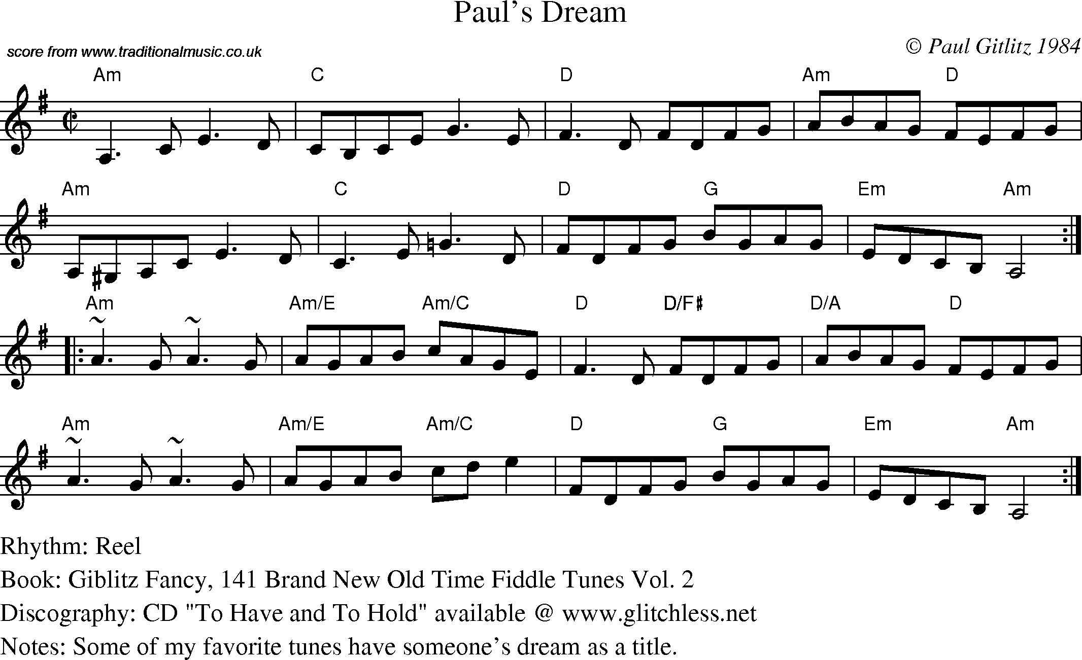 Sheet Music Score for Reel - Paul's Dream