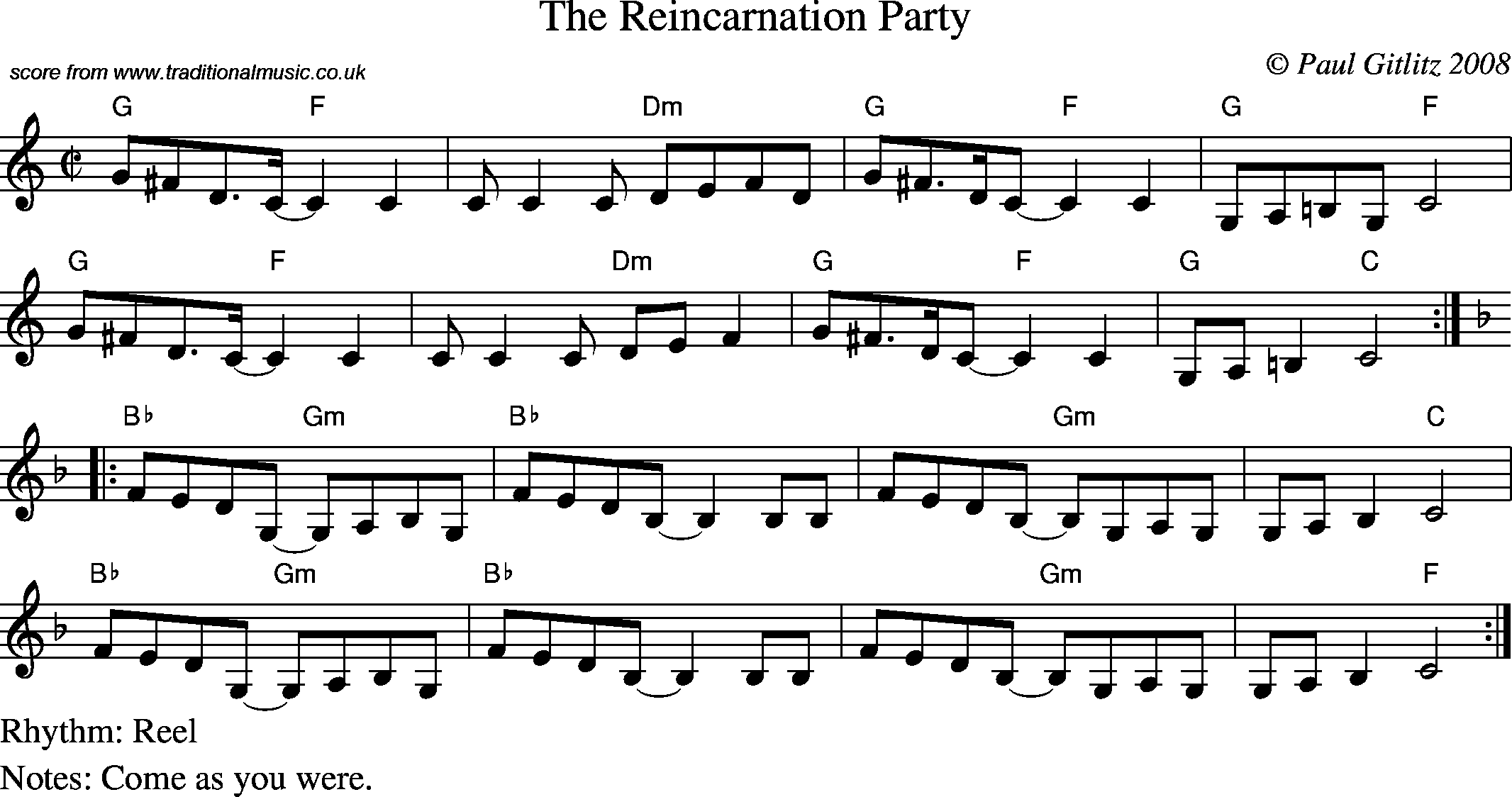 Sheet Music Score for Reel - Reincarnation Party, The