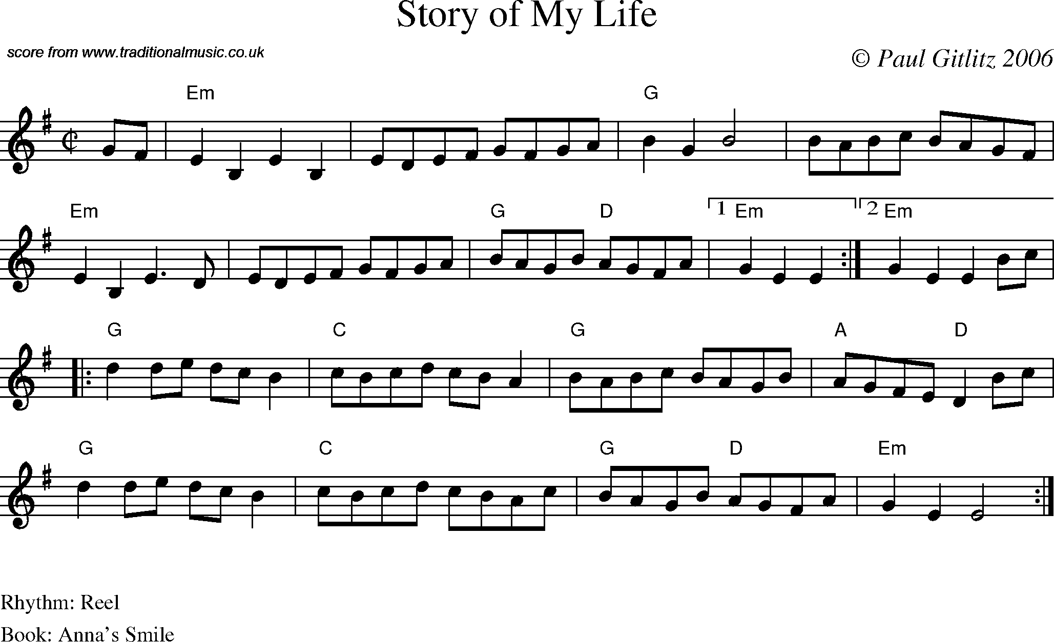 Sheet Music Score for Reel - Story of My Life